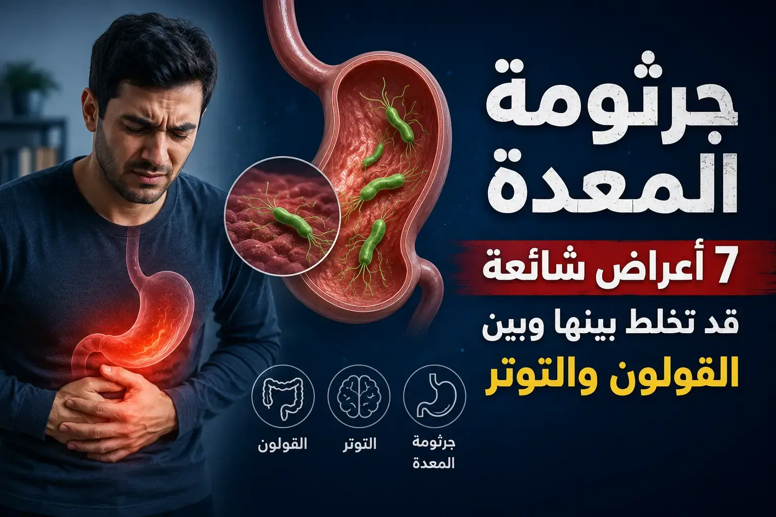جرثومة المعدة: 7 أعراض شائعة قد تخلط بينها وبين القولون والتوتر
